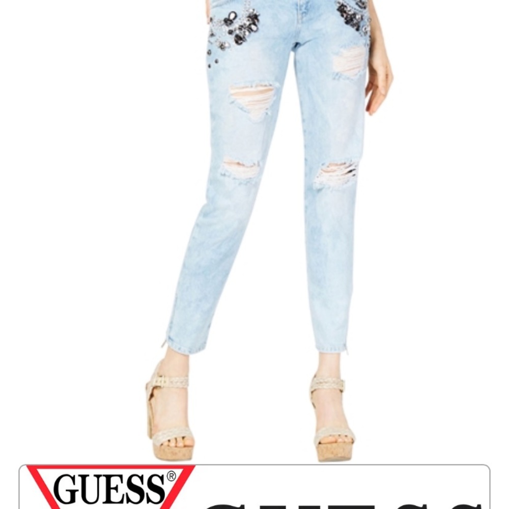 Guess Light Wash Distressed Skinny Jeans